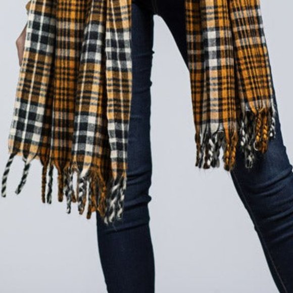 Vintage Cashmere Inspired Plaid Long Scarf w Twisted Fringe Accent - Picture 3 of 7